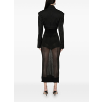 PINSTRIPE WOOL CROPPED TAILORED JACKET WITH ZIP OFF BELT BLACK/WHITE