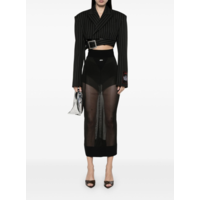 PINSTRIPE WOOL CROPPED TAILORED JACKET WITH ZIP OFF BELT BLACK/WHITE