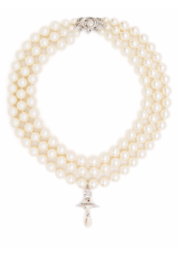 VIVIENNE WESTWOOD three row pearl drop choker platinum/pearl/multi