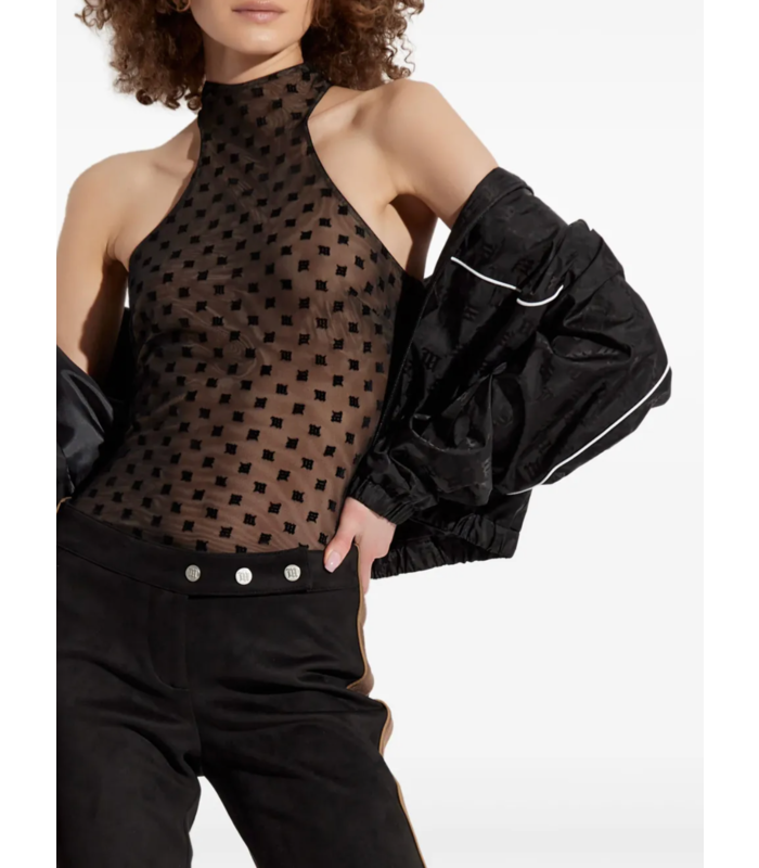 MESH MONOGRAM HALTER TOP BLACK