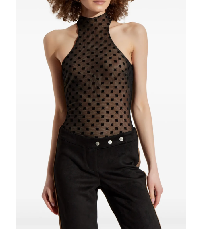 MESH MONOGRAM HALTER TOP BLACK