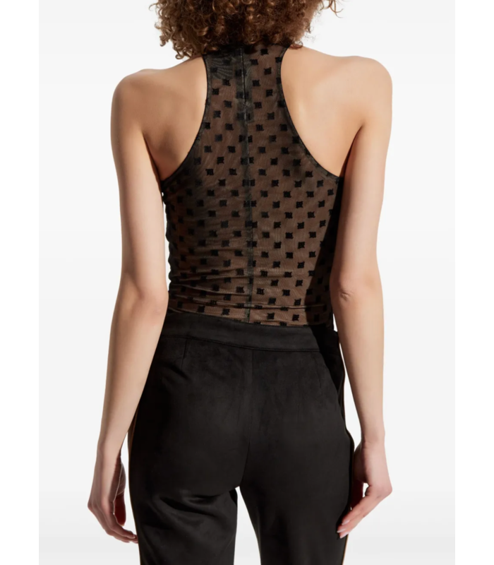 MESH MONOGRAM HALTER TOP BLACK