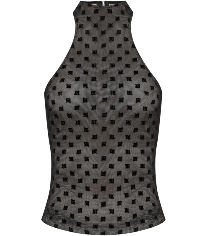 MESH MONOGRAM HALTER TOP BLACK