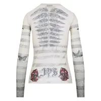 MESH LONG SLEEVES TOP PRINTED ECRU/BLACK/RED