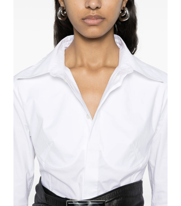 STRETCH COTTON SHIRT WITH BODY DETAIL WHITE