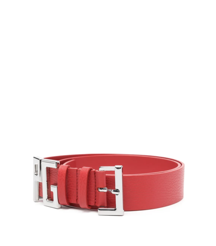 CALFSKIN LEATHER BELT WITH METAL LETTERS RED