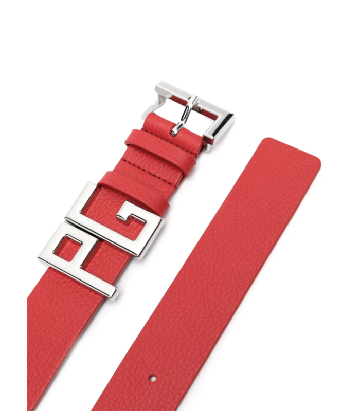 CALFSKIN LEATHER BELT WITH METAL LETTERS RED
