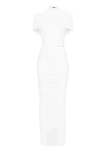 JEAN-PAUL GAULTIER stretch jersey double layer long dress with fringes