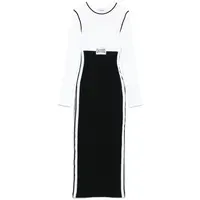 LONG DRESS COLOR BLOCK WITH PATCH WHITE/BLACK