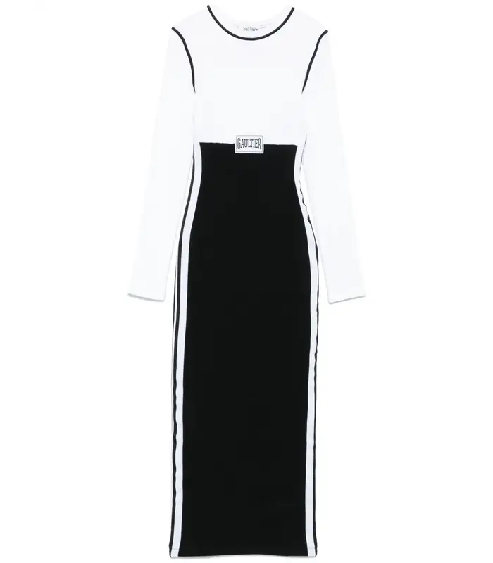 LONG DRESS COLOR BLOCK WITH PATCH WHITE/BLACK