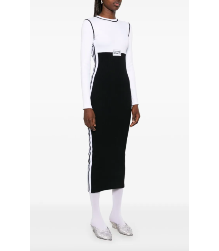 LONG DRESS COLOR BLOCK WITH PATCH WHITE/BLACK