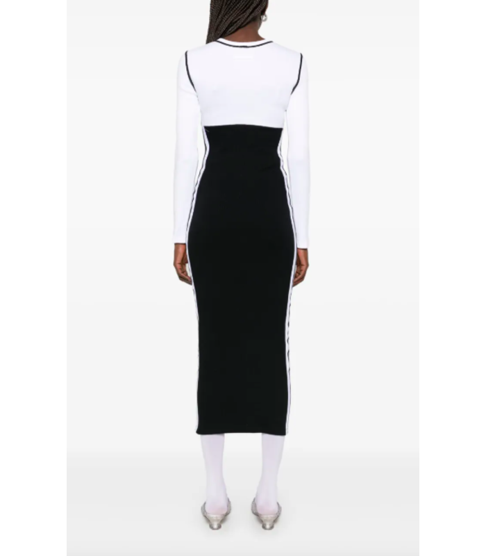 LONG DRESS COLOR BLOCK WITH PATCH WHITE/BLACK
