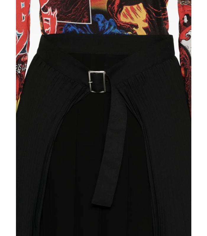 pleated belted skirt black