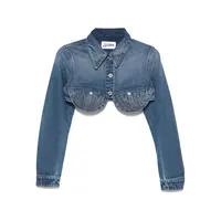 DENIM CROPPED JACKET WITH TOPSTITICHING DETAILS ON CUPS VINTAGEBLUE