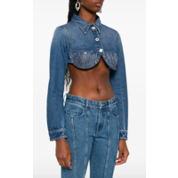 DENIM CROPPED JACKET WITH TOPSTITICHING DETAILS ON CUPS VINTAGEBLUE