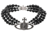 VIVIENNE WESTWOOD MESSALINE 3 ROW CHOKER PLATINUM BLACK