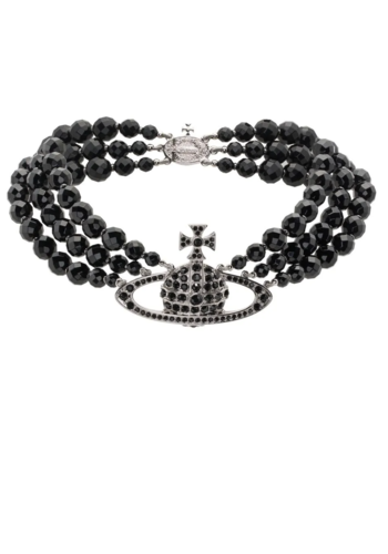 VIVIENNE WESTWOOD messaline 3 row choker platinum black VIVIENNE WESTWOOD messaline 3 row choker platinum black