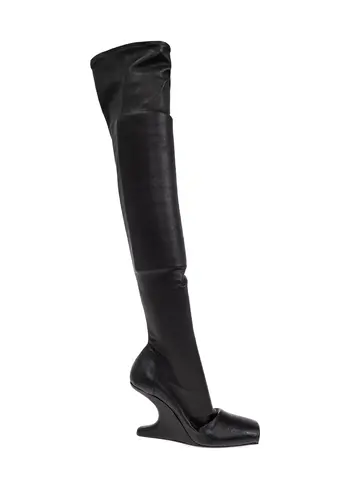 RICK OWENS stivali in pelle cantilever 8 thigh high black