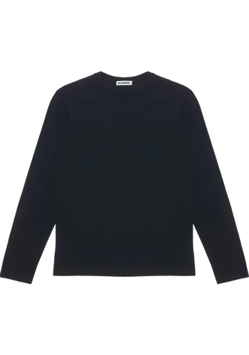 JIL SANDER logo leather patch back longsleeve black