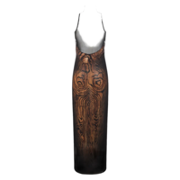 LONG MESH DRESS DOUBLE LAYER PRINTED "WOOD" BLACK/BROWN