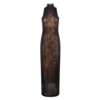 JEAN-PAUL GAULTIER LONG MESH DRESS DOUBLE LAYER PRINTED "WOOD" BLACK/BROWN