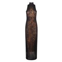 LONG MESH DRESS DOUBLE LAYER PRINTED "WOOD" BLACK/BROWN