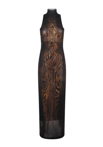 JEAN-PAUL GAULTIER long mesh dress double layer printed 'wood'
