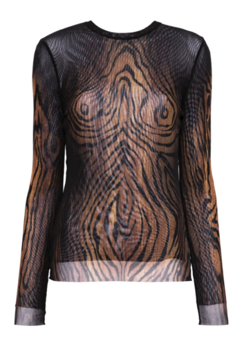JEAN-PAUL GAULTIER mesh long sleeves top printed "wood"
