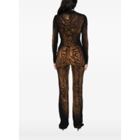 MESH LONG SLEEVES TOP PRINTED "WOOD" BLACK/BROWN