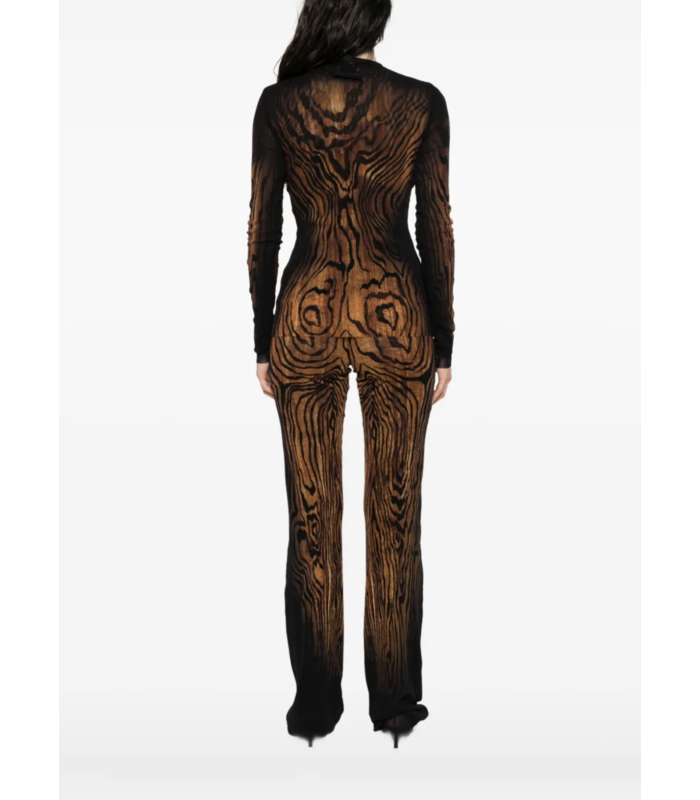 MESH LONG SLEEVES TOP PRINTED "WOOD" BLACK/BROWN