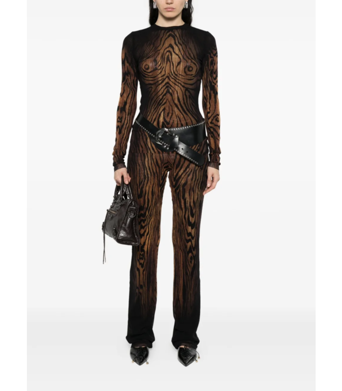 MESH TROUSER PRINTED "WOOD" BLACK/BROWN