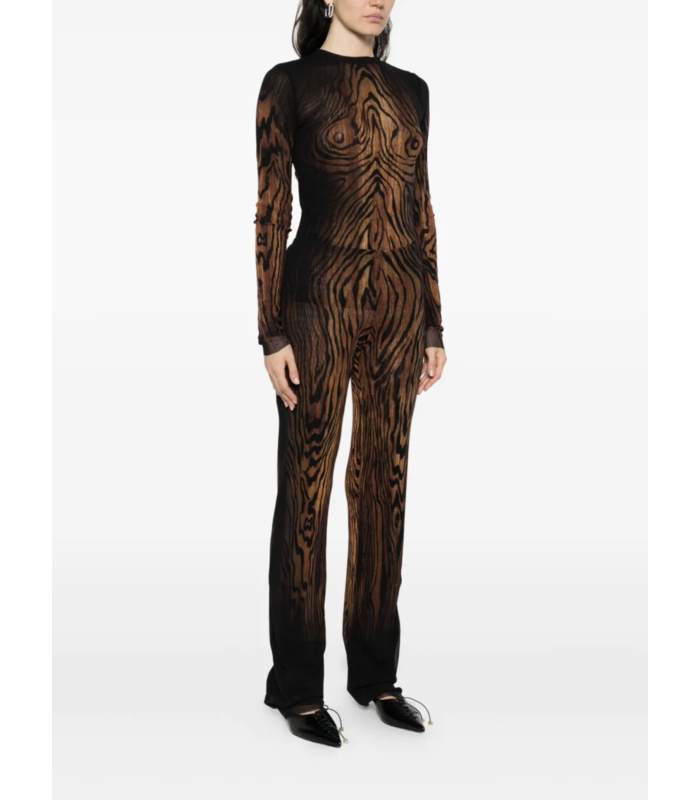 MESH TROUSER PRINTED "WOOD" BLACK/BROWN