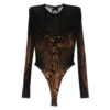 JEAN-PAUL GAULTIER MESH BODY DOUBLE LAYER PRINTED "WOOD" BLACK/BROWN
