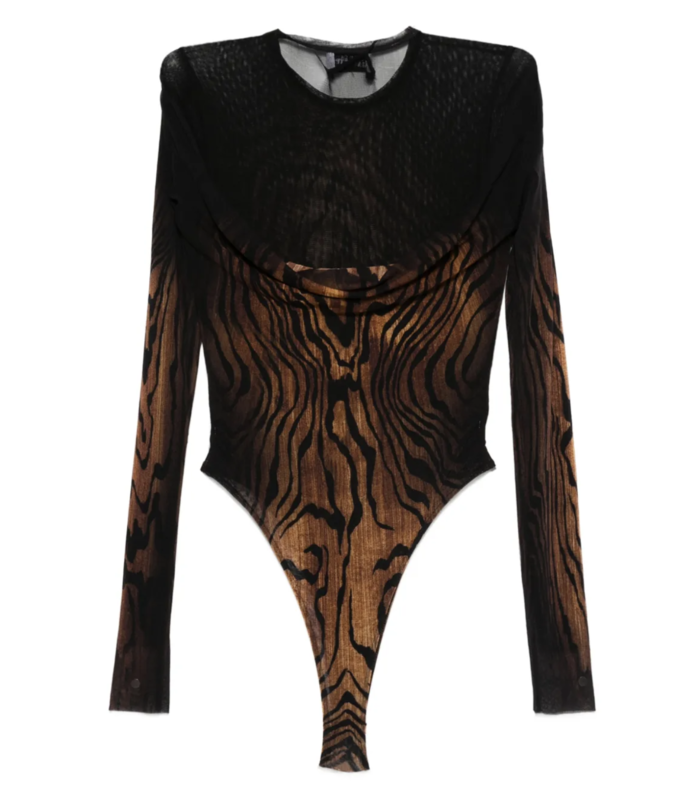 MESH BODY DOUBLE LAYER PRINTED "WOOD" BLACK/BROWN