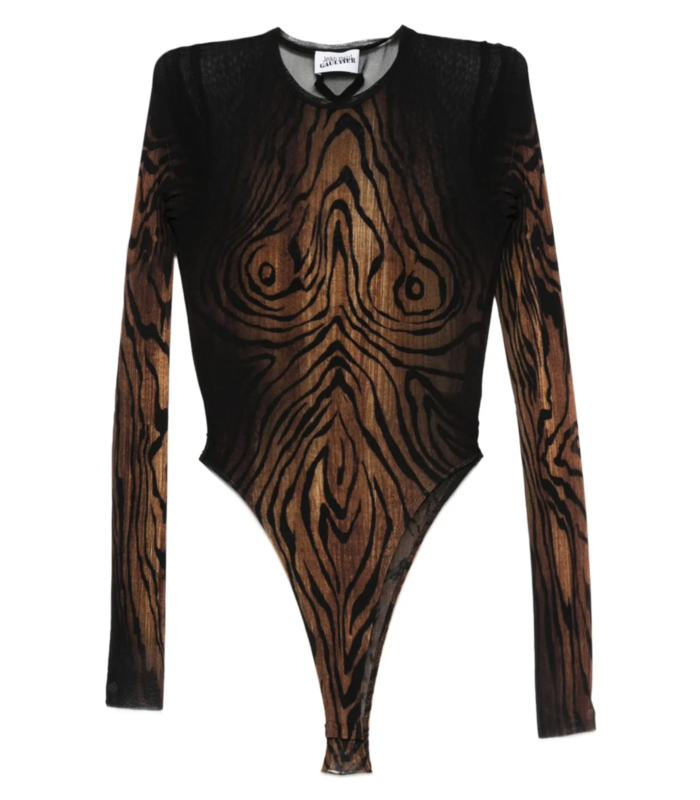 MESH BODY DOUBLE LAYER PRINTED "WOOD" BLACK/BROWN
