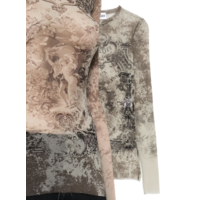 MESH LONG SLEEVES TOP PRINTED "MÉDAILLON" LIGHTBEIGE/TAUPE
