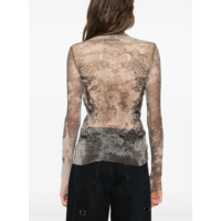 MESH LONG SLEEVES TOP PRINTED "MÉDAILLON" LIGHTBEIGE/TAUPE