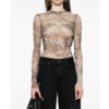 JEAN-PAUL GAULTIER MESH LONG SLEEVES TOP PRINTED "MÉDAILLON" LIGHTBEIGE/TAUPE