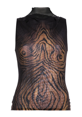 JEAN-PAUL GAULTIER mesh high neck tank top double layer printed "wood"
