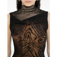 MESH HIGH NECK TANK TOP DOUBLE LAYER PRINTED "WOOD" BLACK/BROWN