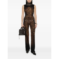 MESH HIGH NECK TANK TOP DOUBLE LAYER PRINTED "WOOD" BLACK/BROWN