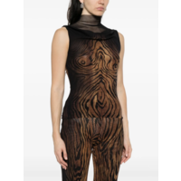 MESH HIGH NECK TANK TOP DOUBLE LAYER PRINTED "WOOD" BLACK/BROWN