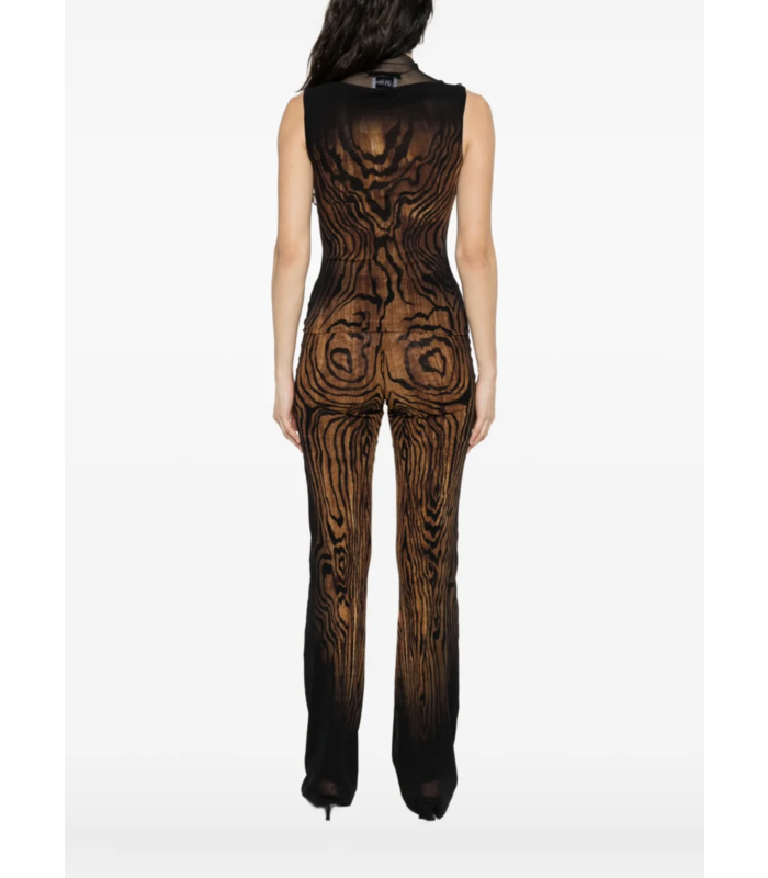 MESH HIGH NECK TANK TOP DOUBLE LAYER PRINTED "WOOD" BLACK/BROWN