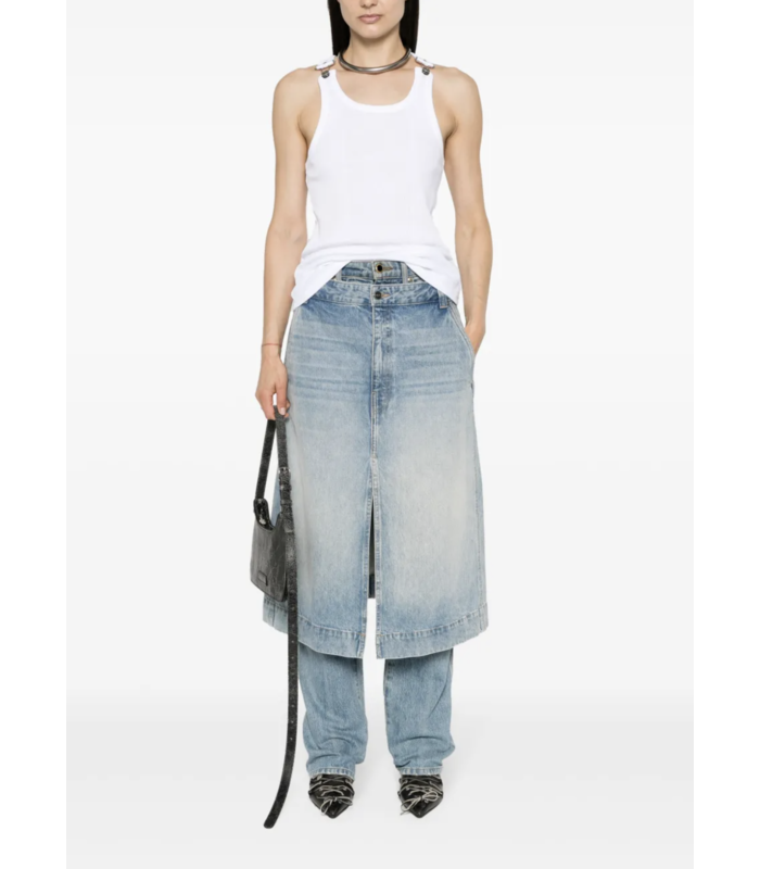 RIBBED TANK TOP WITH OVERALL BUCKLES WHITE