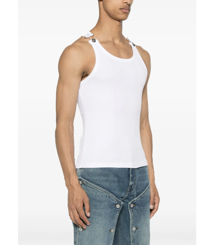 RIBBED TANK TOP WITH OVERALL BUCKLES WHITE