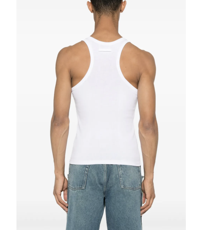 RIBBED TANK TOP WITH OVERALL BUCKLES WHITE