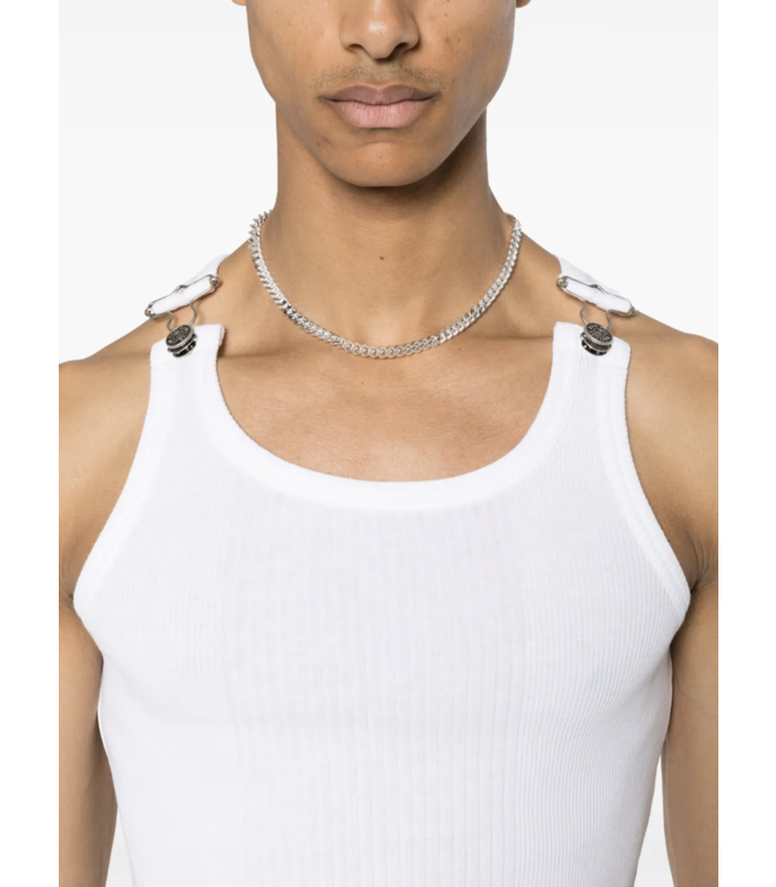 RIBBED TANK TOP WITH OVERALL BUCKLES WHITE