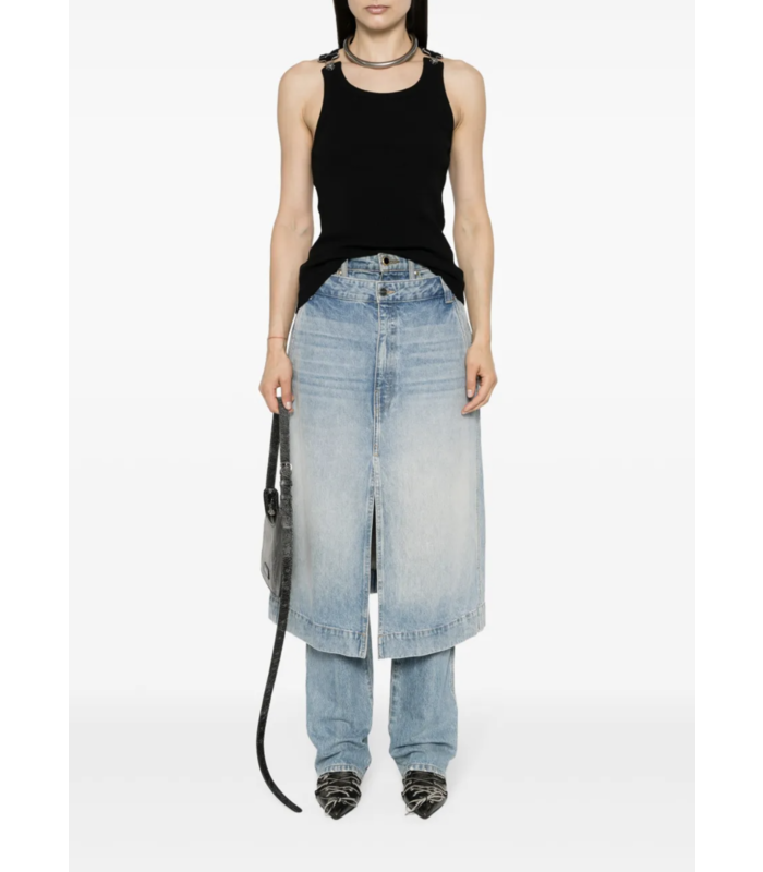 RIBBED TANK TOP WITH OVERALL BUCKLES BLACK