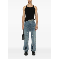 RIBBED TANK TOP WITH OVERALL BUCKLES BLACK
