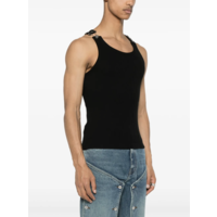 RIBBED TANK TOP WITH OVERALL BUCKLES BLACK